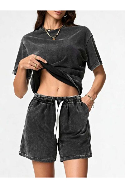 ship master Washable 100% Cotton Bowknot Lettered 2-Piece Shorts Set Loose Fit