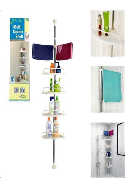 AMRIS Etajeră Colț 260cm pentru Baie cu Bară din Metal și 4 Rafturi, Reglabil...