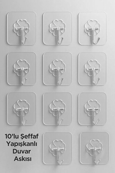 Yıldızhane 10 Adet Kapı Duvar Askısı, Kendinden Yapışkanlı Şeffaf Askı, Güçlü...