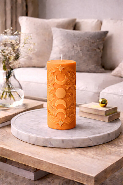 Bead Astroloji Desenli Dekoratif Silindir Mum – Ay & Güneş Figürlü Modern Ev ...