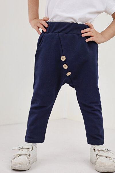 Toontoy Boy's Asymmetrical Sweatpants with Elastic Waist and Buttons - 2 Threads