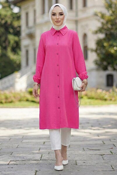 hafsamina Long Buttoned Tunic Fuchsia Hm262109