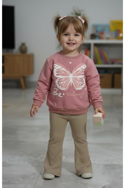 RÜYA KİDS Kız Bebek & Çocuk Kelebek Baskılı Alt Üst Takım