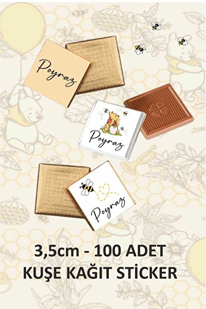 fırsatlar diyarı Winnie The Pooh Ayıcık Temalı Kare Çikolata Etiketi - Parlak...