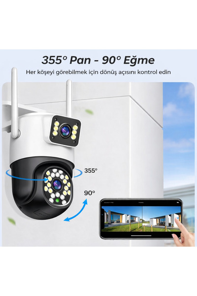 BLUE İNTER 4MP Dual Kamera 360° WiFi IP Kamera Renkli Gece Görüşlü, İnsan Takipli, Dış Mekan Güvenlik Kamerası