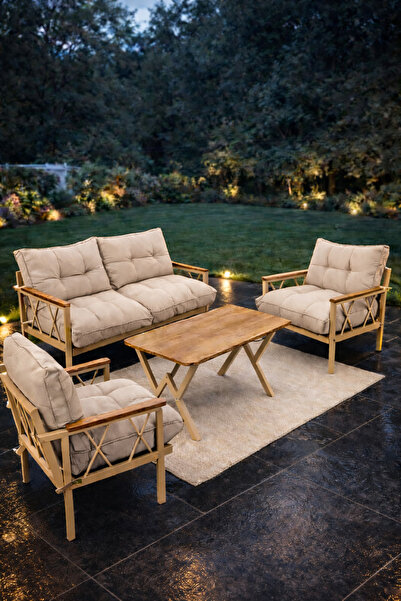 UFUK HOME Miray Cappuccino 211 Masalı Antrasit Fermuarlı Düğmeli Bahçe Oturma...