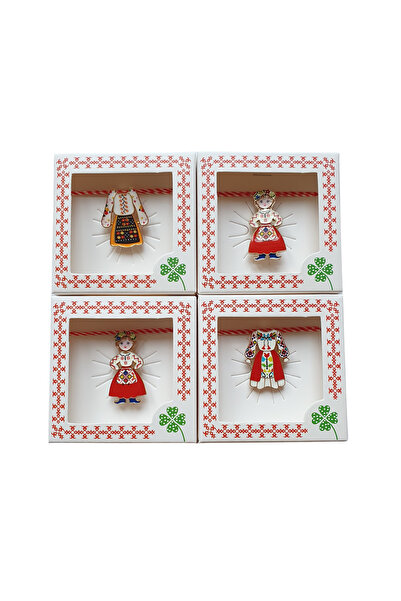 Abundo Set of 4 martisor brooches, Traditional Romanian 3.5 x 2.5 cm