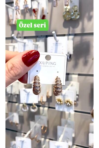 Lilyum Aksesuar Özel Seri Mikro Zirkon Taşlı Boğumlu Model Altın Renk Çelik H...
