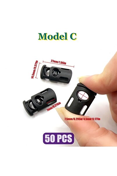 choice2 موديل C، 50 قطعة، مشبك زنبركي أسود بفتحة مفرد لربط حبل الباراكورد