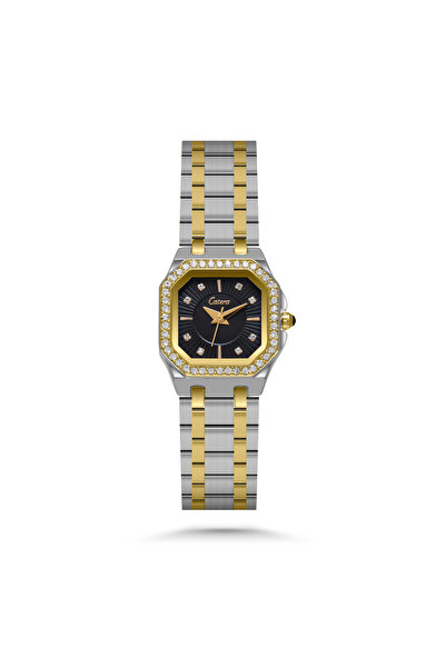 catera Women's watch with a steel strap in silver and gold, black dial - a di...