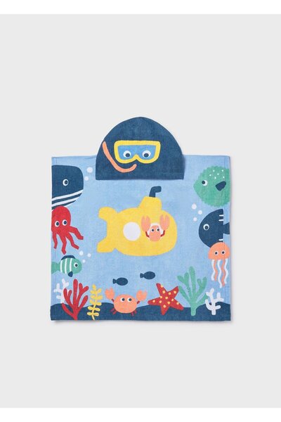 MAYORAL منشفة أطفال بغطاء للرأس باللون الأزرق