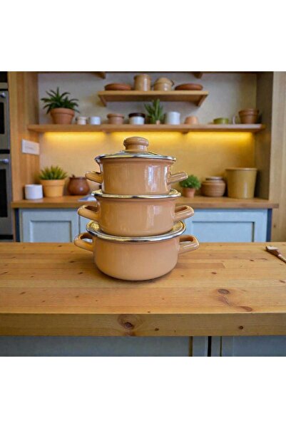 Emparlahome 3-Piece Pot Set (12cm- 14cm- 16cm) Small Size Brown