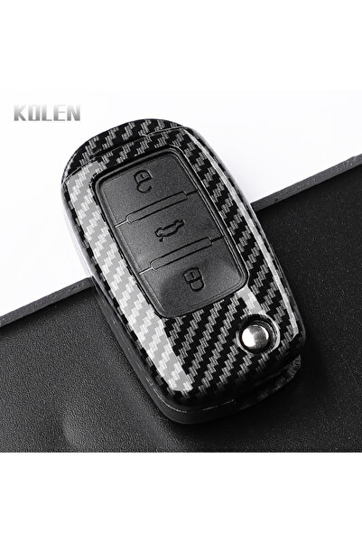 choice2 غطاء مفتاح سيارة بثلاثة أزرار بتصميم من ألياف الكربون ABS، مناسب لسيا...