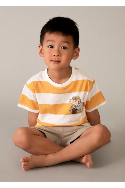 MAYORAL Set pantaloni scurți din bumbac pieptănat cu dungi pentru băieți, galben