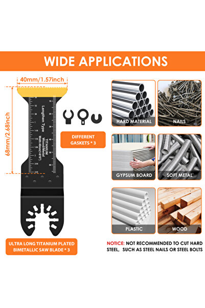 choice2 3Pcs Style 4 Titanium Oscillating Saw Multi Tool Blades Kit Plunge Cu...
