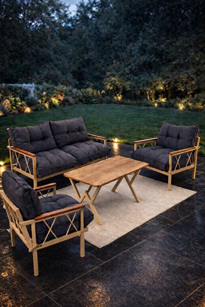 UFUK HOME Miray Cappuccino 211 Masalı Antrasit Fermuarlı Düğmeli Bahçe Oturma...