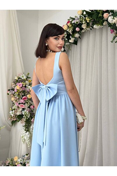 ETİKAFASHION Askılı Fiyonklu Kloş Uzun Elbise