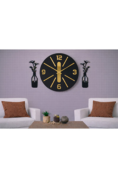 jalehediyelik Wall Clock Gold Plexi Detailed Stylish 40 cm Flowers 30 cm No1026