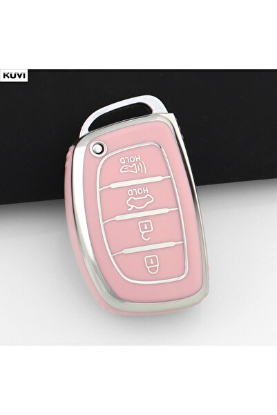 Choice3 غطاء مفتاح السيارة الذكي من مادة TPU باللون الوردي، بأربعة أزرار، منا...