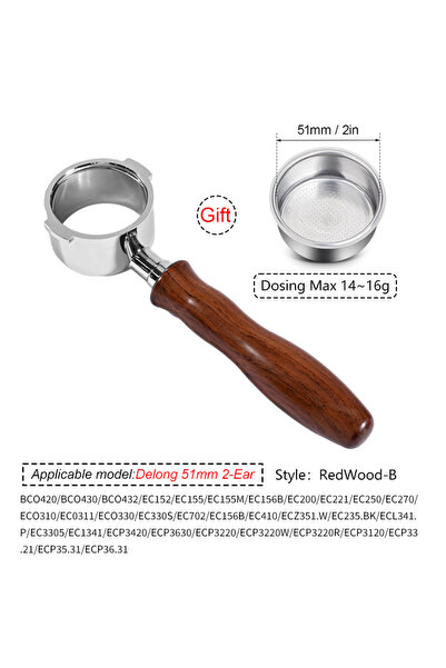 Choice4 حامل فلتر قهوة مزدوج الأذنين 51 مم من خشب الورد، مناسب لماكينات ديلون...