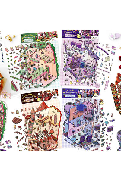 Choice4 مجموعة كاملة من ملصقات جيانكي، طراز قديم، مشهد منزل صغير، ملصقات يمكن...