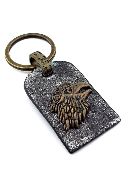 Stanbula Metal Bronze Eagle Synthetic Gray Leather Keychain Ax067