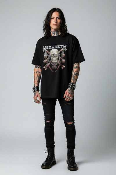 ZOKAWEAR Μεγάλο μαύρο μπλουζάκι με στάμπα Megadeath Killing is my business