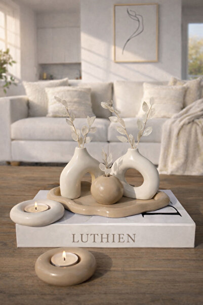 Luthien Minimal Decorative Vase Set 6 Pieces with Tray