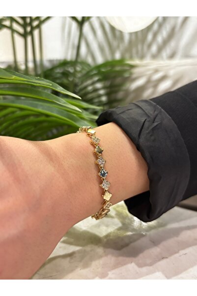 Veralys Atelier GOLD RENK YONCA MODEL SIRALI TAŞ DETAYLI 14K ALTIN KAPLAMA ÇE...