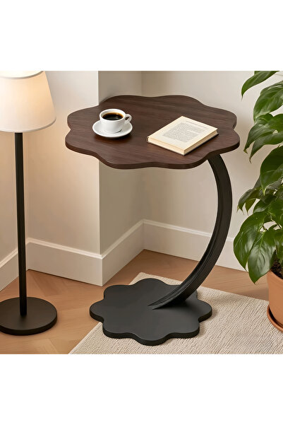 Ch An artistic side table with a wavy cloud design, featuring a dark wood top...