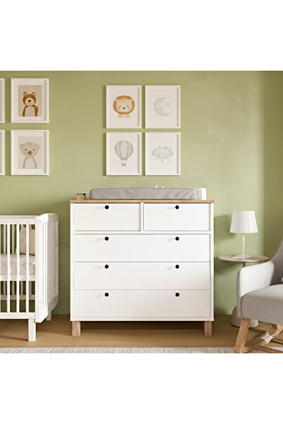 Robin Home Merlin Bebek Odası Çocuk Odası Şifonyer 5 Çekmece Ahşap Ayaklı Bey...