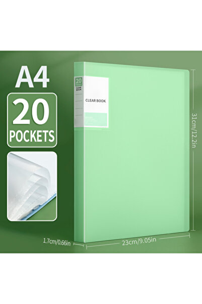 choice2 Green-20 POCKETS HUAJIE 1PCS A4 Clear Display Book, 20/40 Pkets Trans...