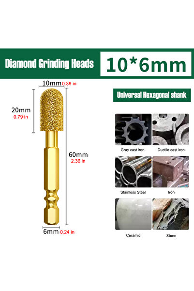 choice2 10mm Round Diamond Grinding Head 6mm Universal Shank Brazing File For...