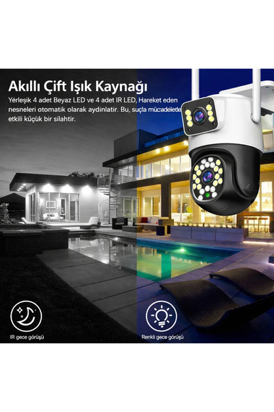 BLUE İNTER 4MP Dual Kamera 360° WiFi IP Kamera Renkli Gece Görüşlü, İnsan Takipli, Dış Mekan Güvenlik Kamerası
