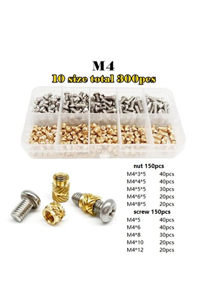 Choice5 مجموعة براغي وصواميل نحاسية M4، 300 قطعة، للتثبيت بالحقن الحراري، M1....