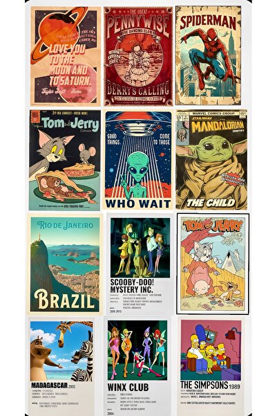 Limitless Design مجموعة ملصقات ريترو ذات طابع أفلام وشخصيات كرتونية مقاس 22x3...