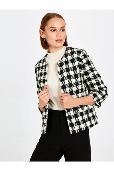 LC Waikiki Gray Crew Neck Standard Fit Long Sleeve Women's Tweed Jacket (0S)