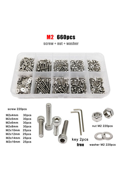 Choice7 M2 660 قطعة، علبة واحدة. M1.6 M2 M2.5 M3 M4 M5 M6 M8 DIN912 304 A2 غط...