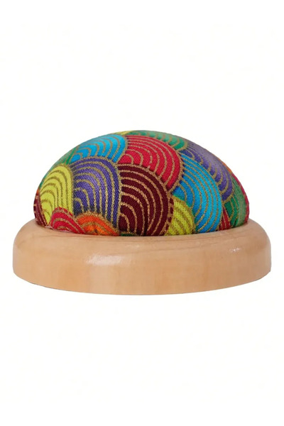 Choice9 حقيبة تخزين إبر يدوية الصنع من قماش خياطة أزرق جديد، مزودة بقاعدة خشب...