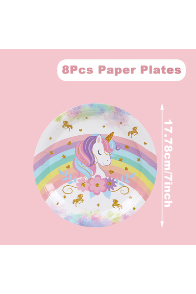 Choice4 8pcs 7inch plate Unicorn Party Disposable Tableware Plates Napkin Rai...
