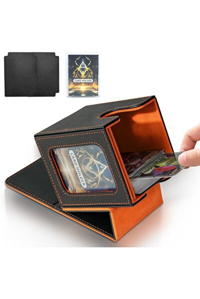 Choice14 صندوق تخزين أسود وبرتقالي يتسع لأكثر من 100 بطاقة تداول، مناسب لعرض ...