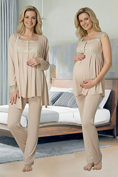 lohusahamile Lace Dressing Gown Cotton Maternity Pajama Set