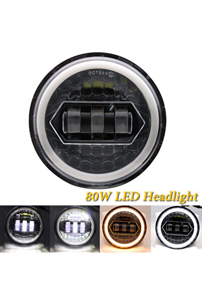 Choice8 مصباح أمامي LED أسود بقوة 80 واط وقطر 5 3/4 بوصة، مصباح أمامي LED للد...