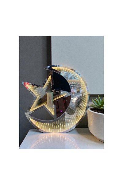 SP مجسم هلال ونجمة رمضان المضيء بتأثير لا نهائي – LED دافئ