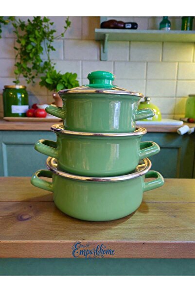 Emparlahome 3-Piece Pot Set (12cm- 14cm- 16cm) Small Size Green