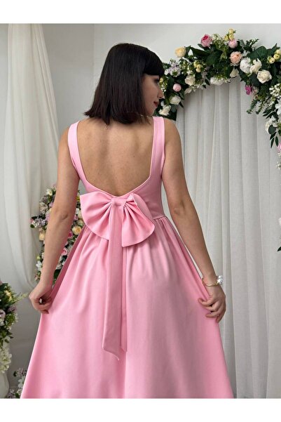 ETİKAFASHION Askılı Fiyonklu Kloş Uzun Elbise