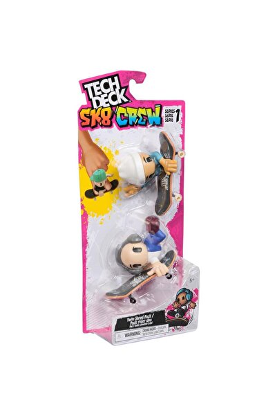 Tech Deck Set 2 Tech Dech Sk8 Crew - Placa si figurina 9.6 cm, Casca alba si ...