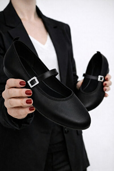 STOCON Aria Women's Satin Black Round Toe Buckle Women's Ballerinas – Stylish...