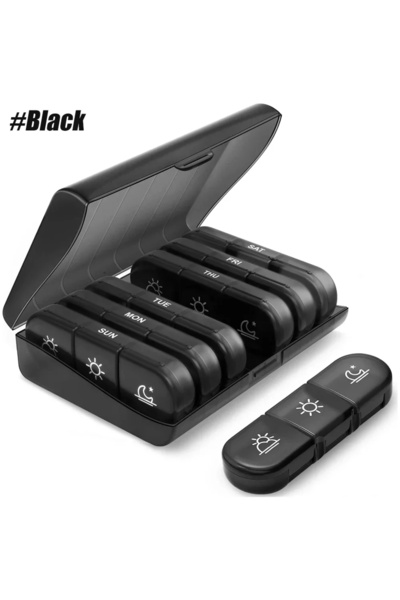 choice2 علبة حبوب أسبوعية سوداء محمولة تكفي 7 أيام، تحتوي على 3 أقسام منفصلة ...