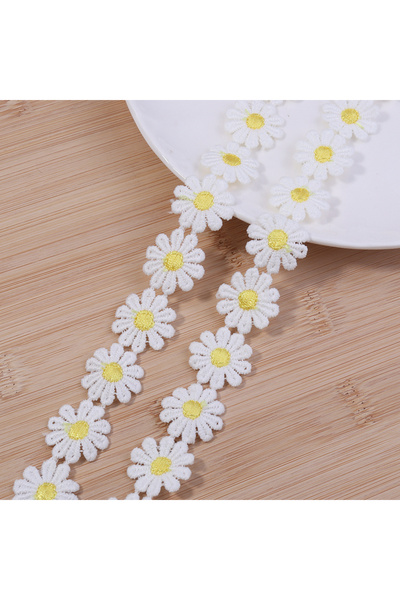 Choice11 25mm Yellow 3yards Daisy Flower Lace Fabric Ribbon 25mm Colorful Flo...